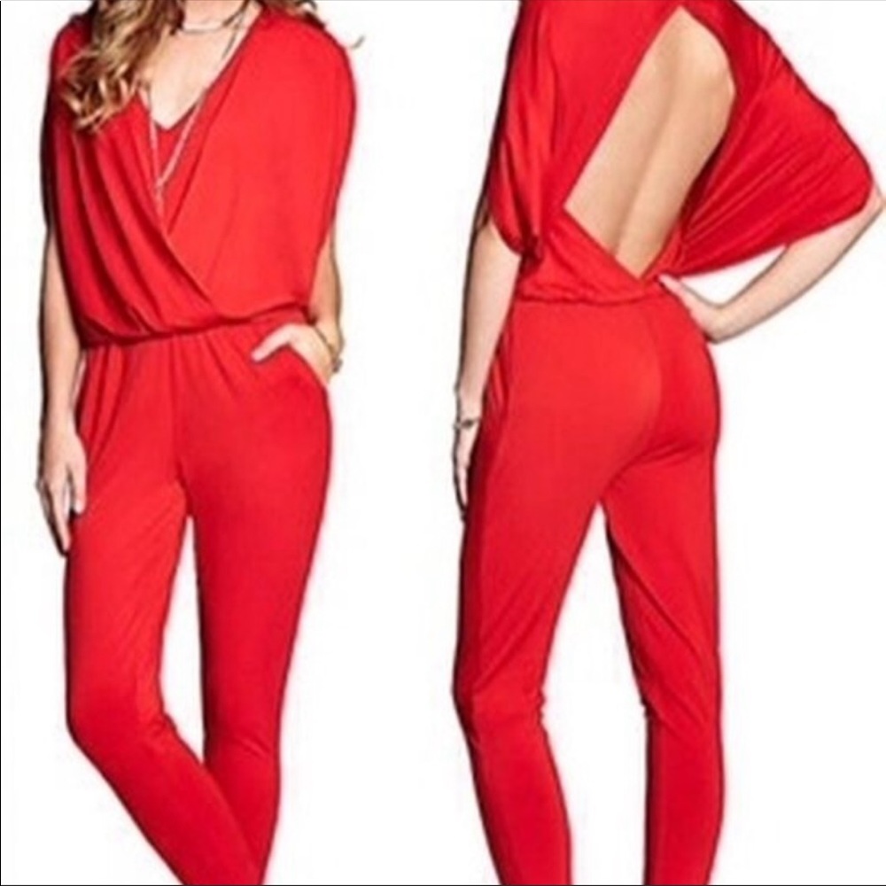 Guess Ruby Red Jumpsuit With Batwing Sleeves - image 1
